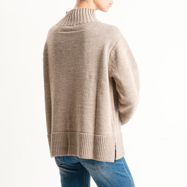 Motel-Maglia collo montato misto alpaca con spilla - mastice