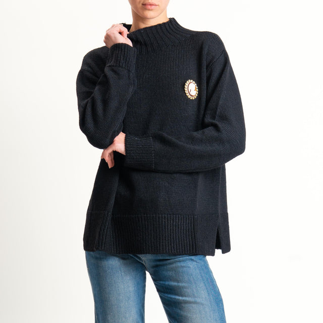 Motel-Maglia collo montato misto alpaca con spilla - nero