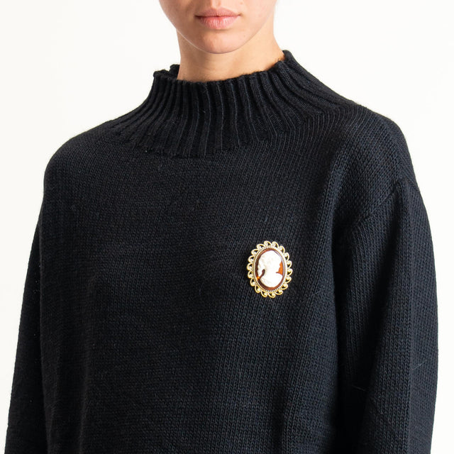 Motel-Maglia collo montato misto alpaca con spilla - nero