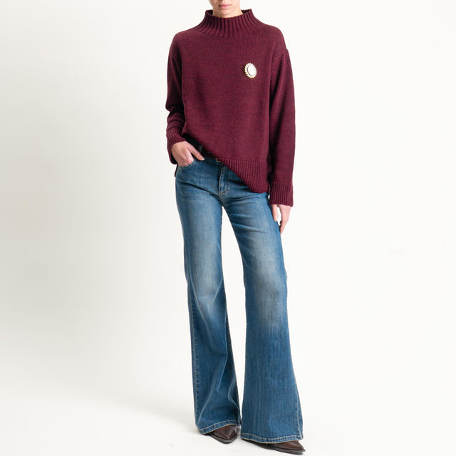 Motel-Maglia collo montato misto alpaca con spilla - vino