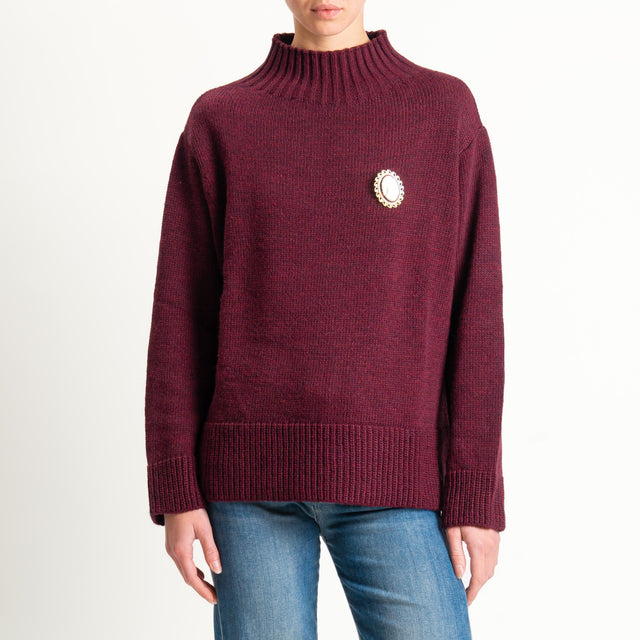 Motel-Maglia collo montato misto alpaca con spilla - vino