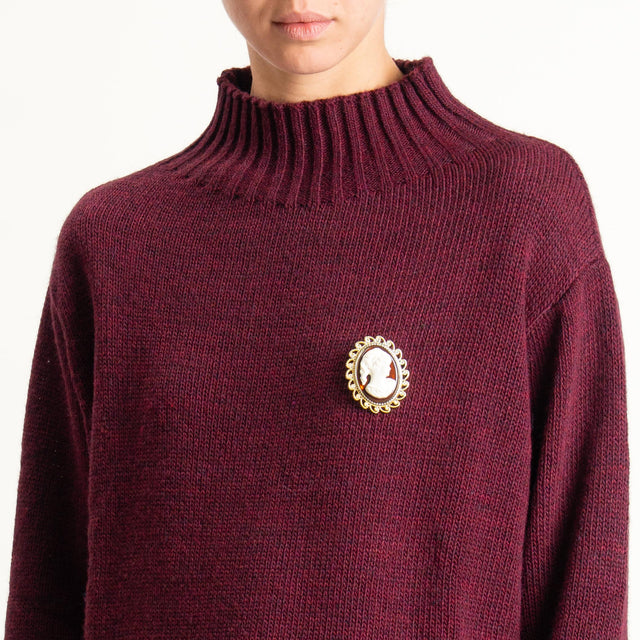 Motel-Maglia collo montato misto alpaca con spilla - vino