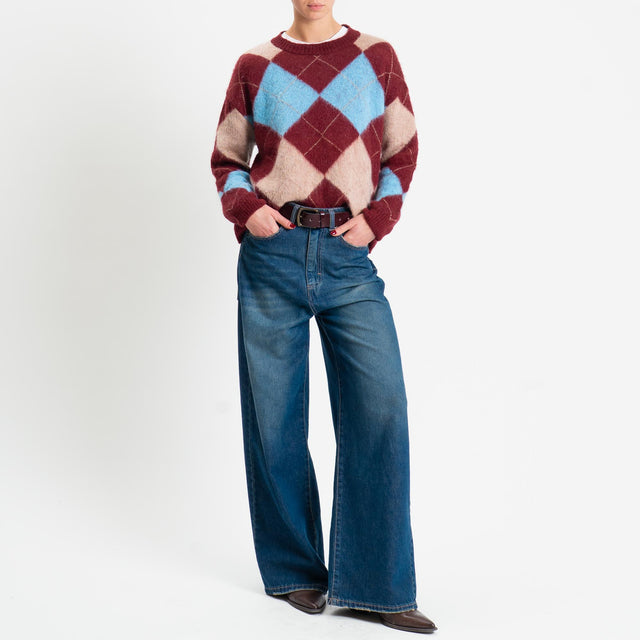 Motel-Maglia mohair rombi argyle - bordeaux/phard/celeste