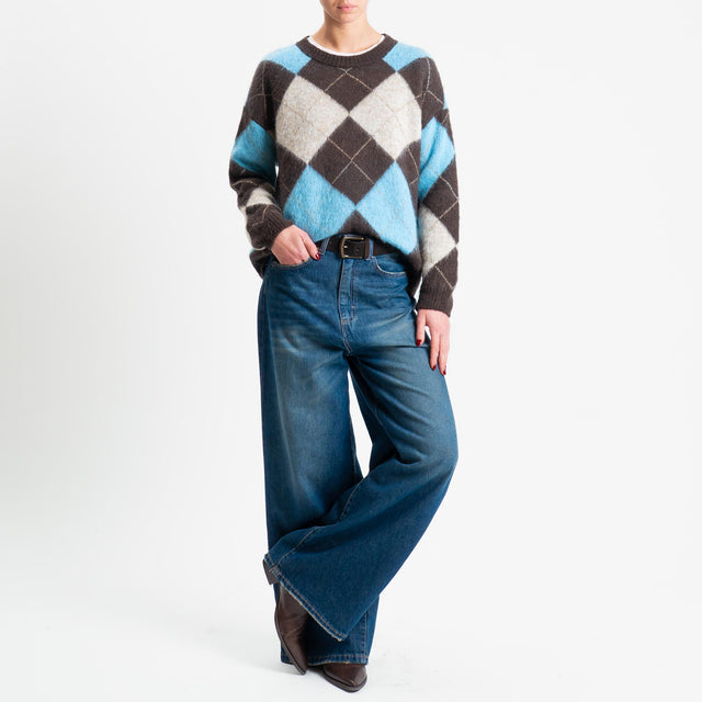 Motel-Maglia mohair rombi - moro/celeste/naturale