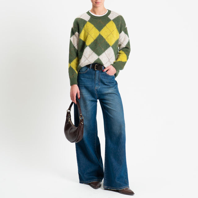 Motel-Maglia mohair rombi argyle - verde/naturale/olio