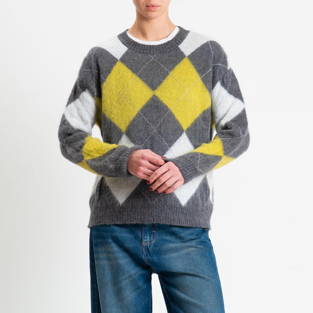 Motel-Maglia mohair rombi - antracite/giallo/naturale