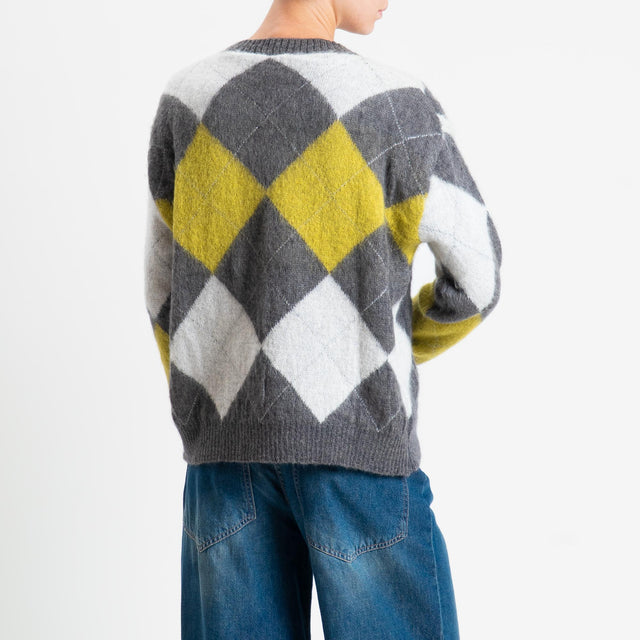 Motel-Maglia mohair rombi - antracite/giallo/naturale