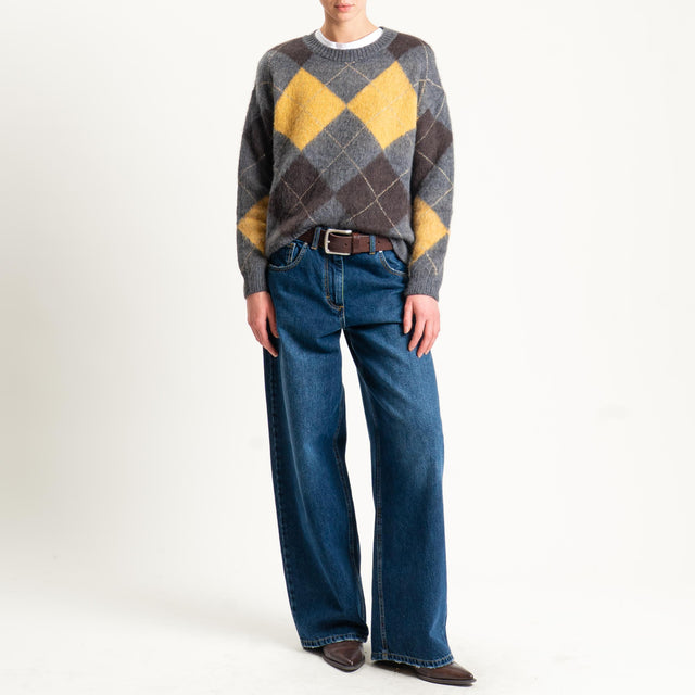 Motel-Maglia mohair rombi con spalline - grigio/moro/senape