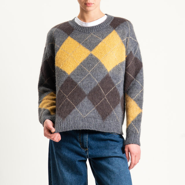 Motel-Maglia mohair rombi con spalline - grigio/moro/senape