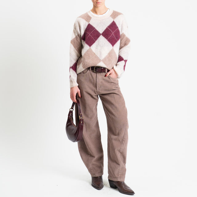 Motel-Maglia mohair rombi - burro/bordeaux/camel