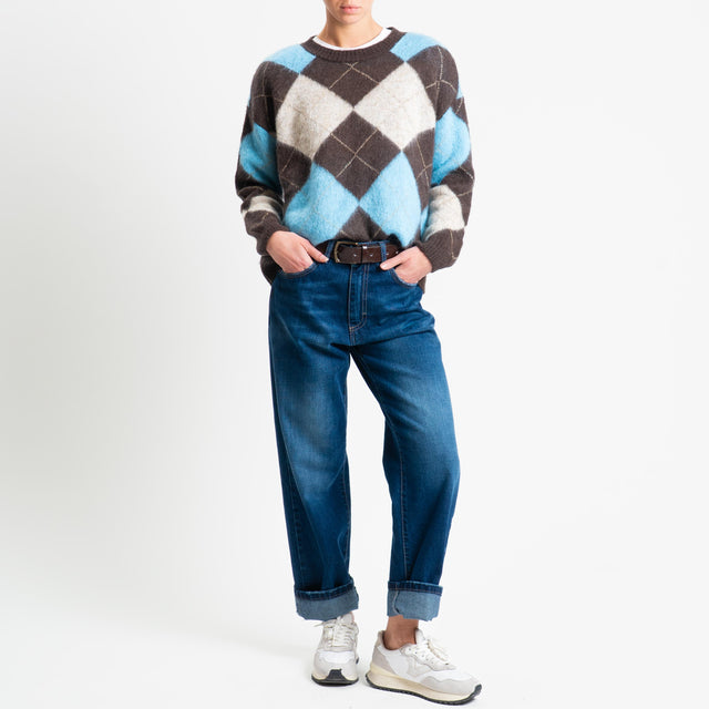 Motel-Maglia mohair rombi con spalline - moro/celeste/naturale