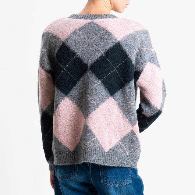 Motel-Maglia mohair rombi con spalline - grigio/nero/rosa