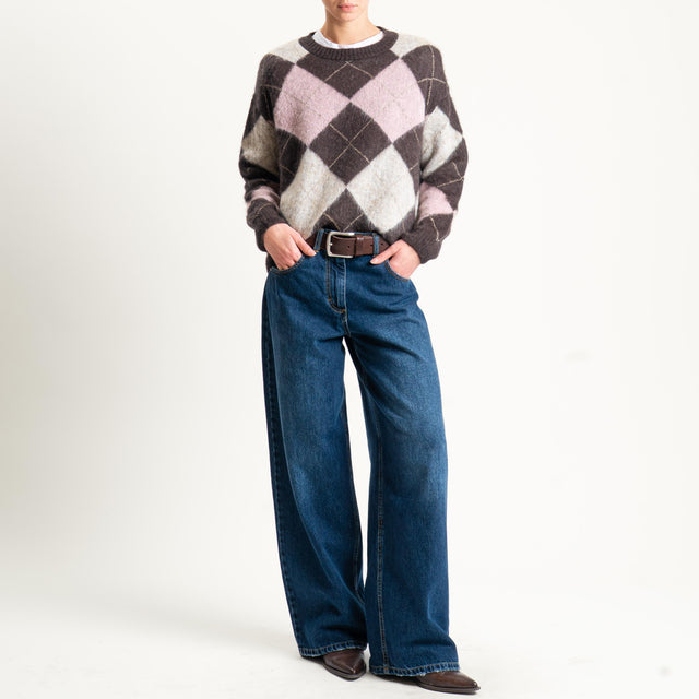 Motel-Maglia mohair rombi con spalline - moro/naturale/rosa