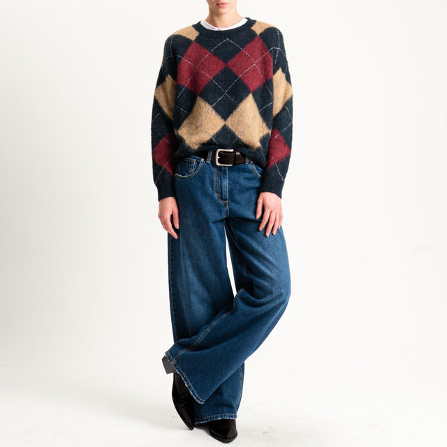 Motel-Maglia mohair rombi con spalline - nero/camel/bordeaux