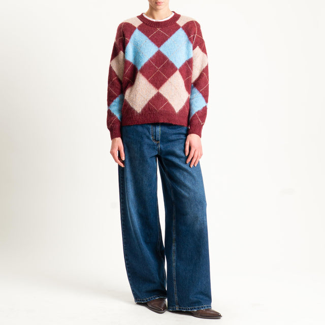 Motel-Maglia mohair rombi con spalline - bordeaux/phard/celeste