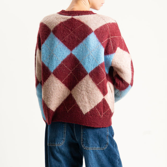 Motel-Maglia mohair rombi con spalline - bordeaux/phard/celeste