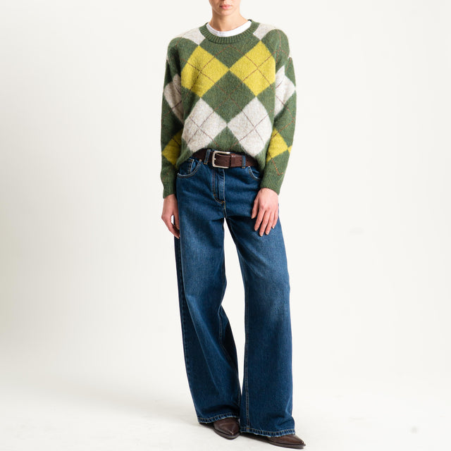 Motel-Maglia mohair rombi con spalline - verde/naturale/olio