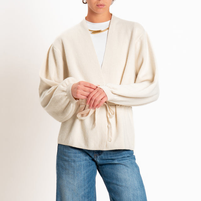 Motel-Cardigan misto cashmere con cintura - ecru'