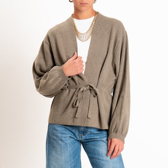 Motel-Cardigan misto cashmere con cintura - taupe