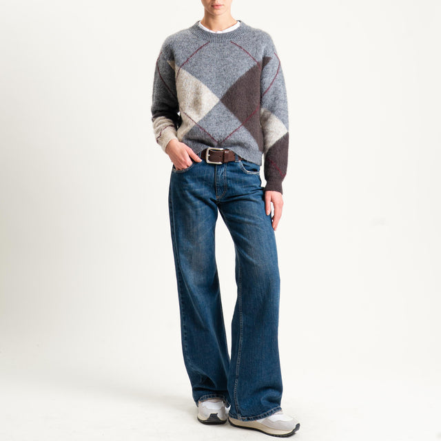 Motel-Maglia rombi misto alpaca - grigio/burro/moro