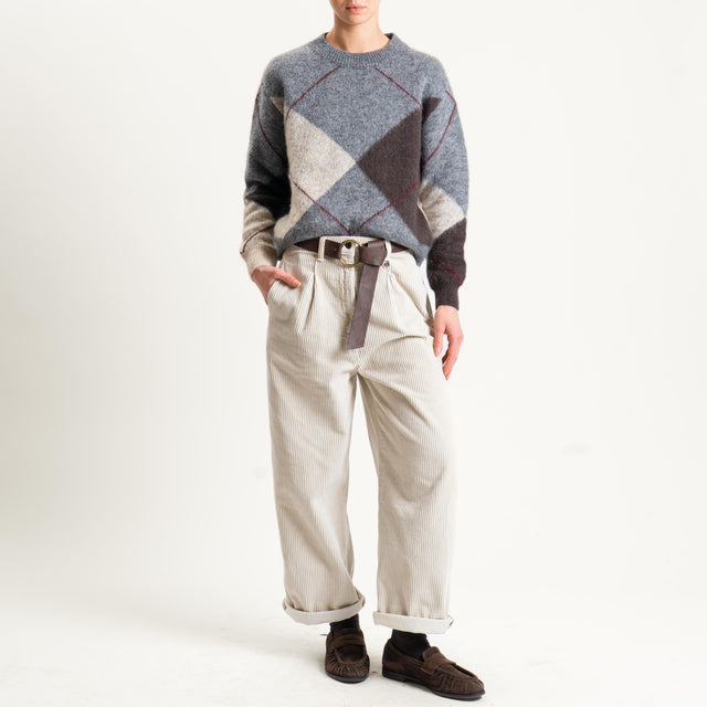 Motel-Maglia rombi misto alpaca - grigio/burro/moro