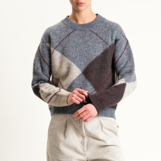 Motel-Maglia rombi misto alpaca - grigio/burro/moro