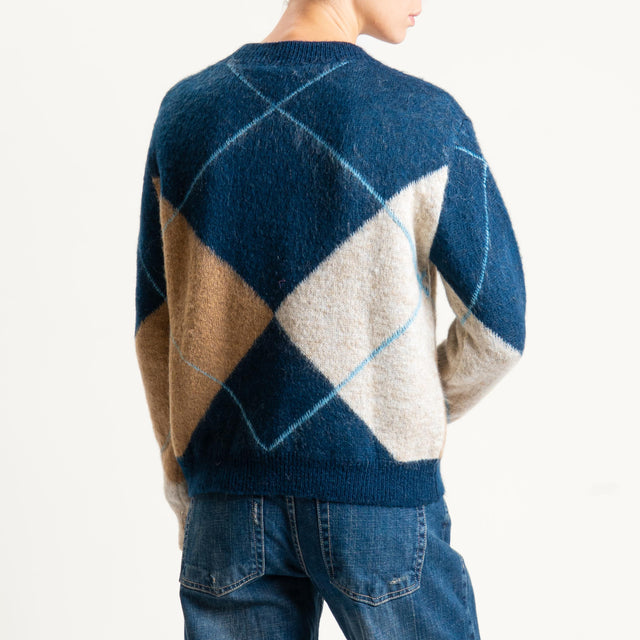 Motel-Maglia rombi misto alpaca - blu/camel/burro