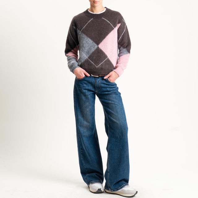 Motel-Maglia rombi misto alpaca - moro/antracite/rosa