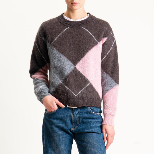 Motel-Maglia rombi misto alpaca - moro/antracite/rosa