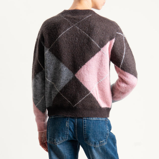 Motel-Maglia rombi misto alpaca - moro/antracite/rosa