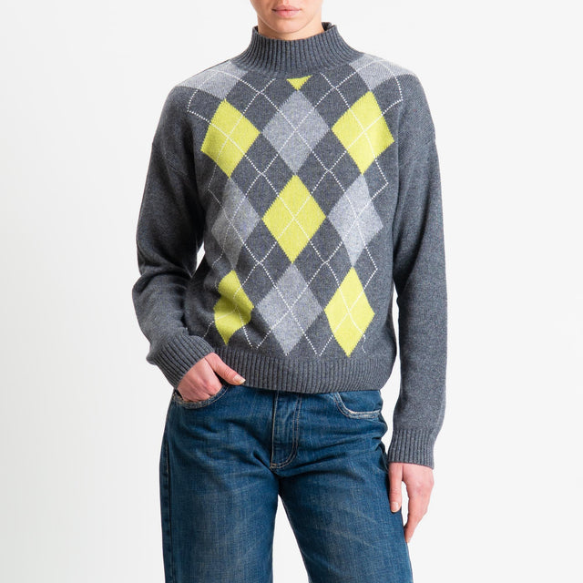 Motel-Maglia rombi argyle misto cashmere - antracite/grigio/lime