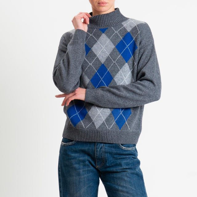 Motel-Maglia rombi argyle misto cashmere - antracite/royal/grigio