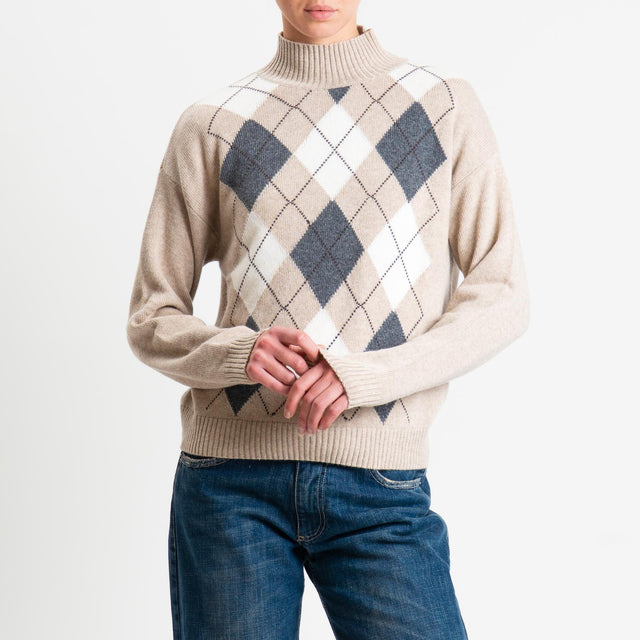 Motel-Maglia rombi argyle misto cashmere - beige/burro/antracite
