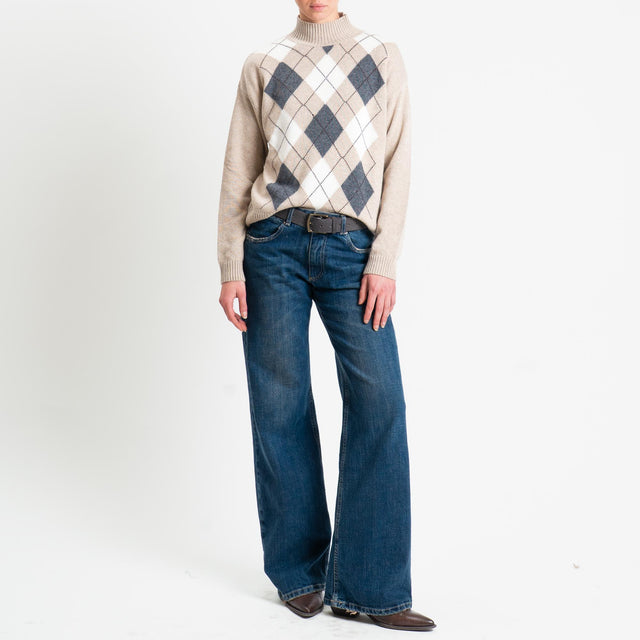 Motel-Maglia rombi argyle misto cashmere - beige/burro/antracite