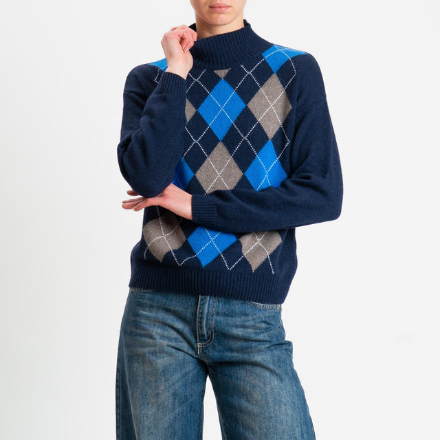 Motel-Maglia rombi argyle misto cashmere - blu/royal/tortora