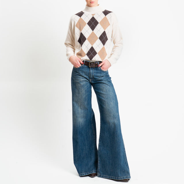 Motel-Maglia rombi argyle misto cashmere - burro/moro/camel