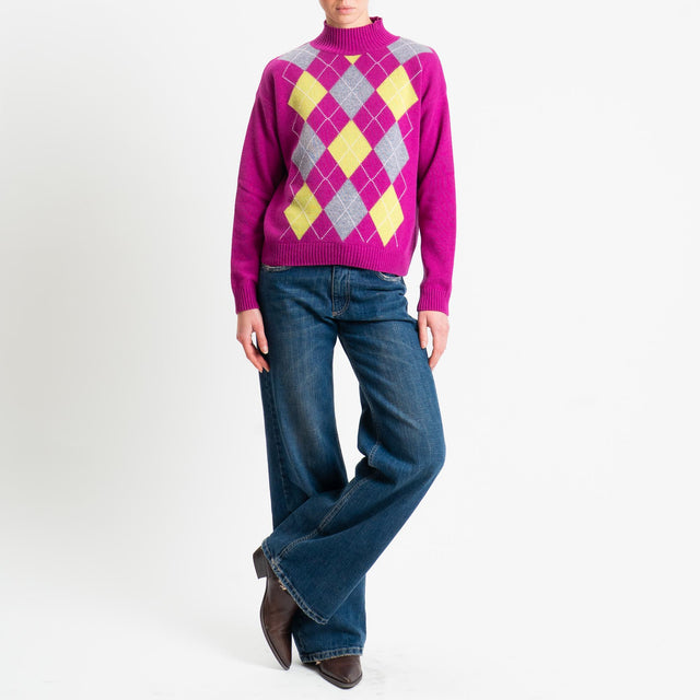 Motel-Maglia rombi argyle misto cashmere - fucsia/grigio/lime