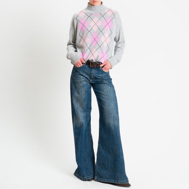 Motel-Maglia rombi argyle misto cashmere - grigio/rosa/bubble