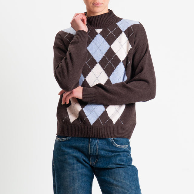 Motel-Maglia rombi argyle misto cashmere - moro/cielo/burro