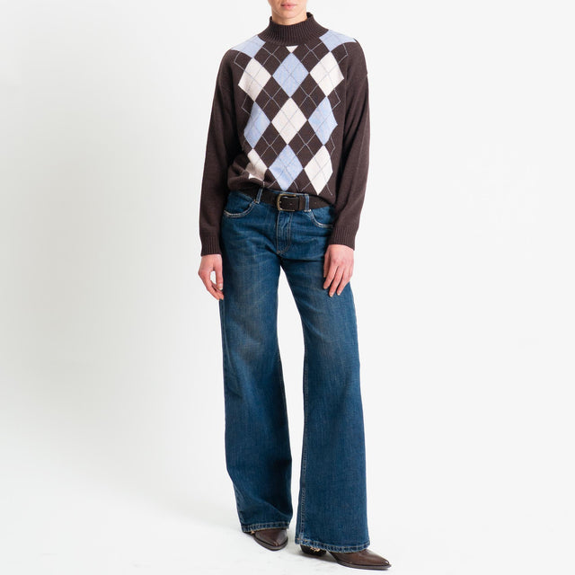 Motel-Maglia rombi argyle misto cashmere - moro/cielo/burro