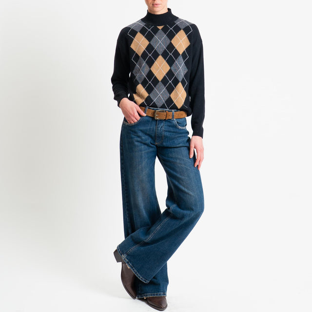 Motel-Maglia rombi argyle misto cashmere - nero/grigio/camel