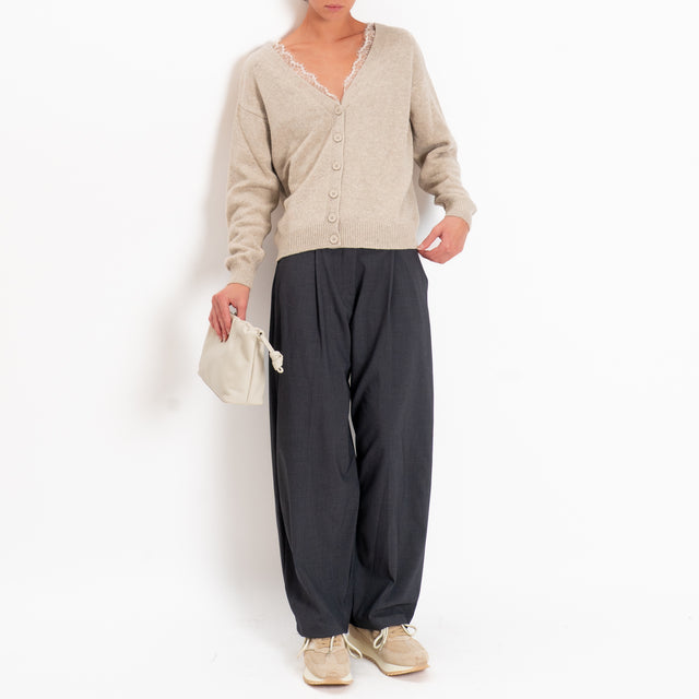 Motel-Cardigan misto cashmere doppio scollo v con pizzo - cacha
