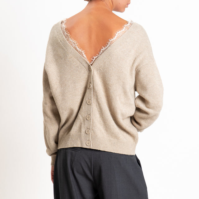 Motel-Cardigan misto cashmere doppio scollo v con pizzo - cacha