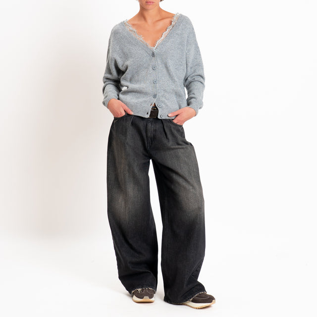 Motel-Cardigan misto cashmere doppio scollo v con pizzo - grigio