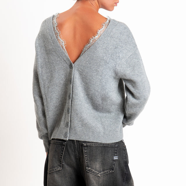 Motel-Cardigan misto cashmere doppio scollo v con pizzo - grigio