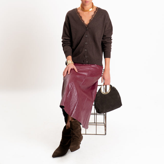 Motel-Cardigan misto cashmere doppio scollo v con pizzo - moro