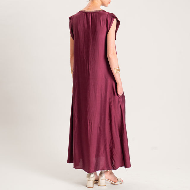 Motel-Abito satin scollo v lurex con tasche - vino