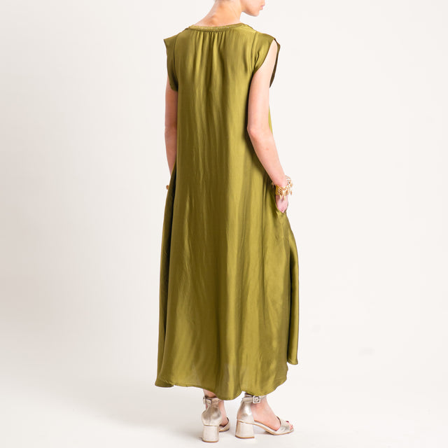 Motel-Abito satin scollo v lurex con tasche - olio