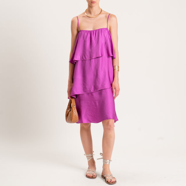 Motel-Abito in satin con balze - azalea