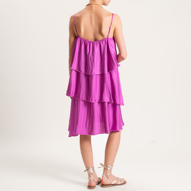 Motel-Abito in satin con balze - azalea